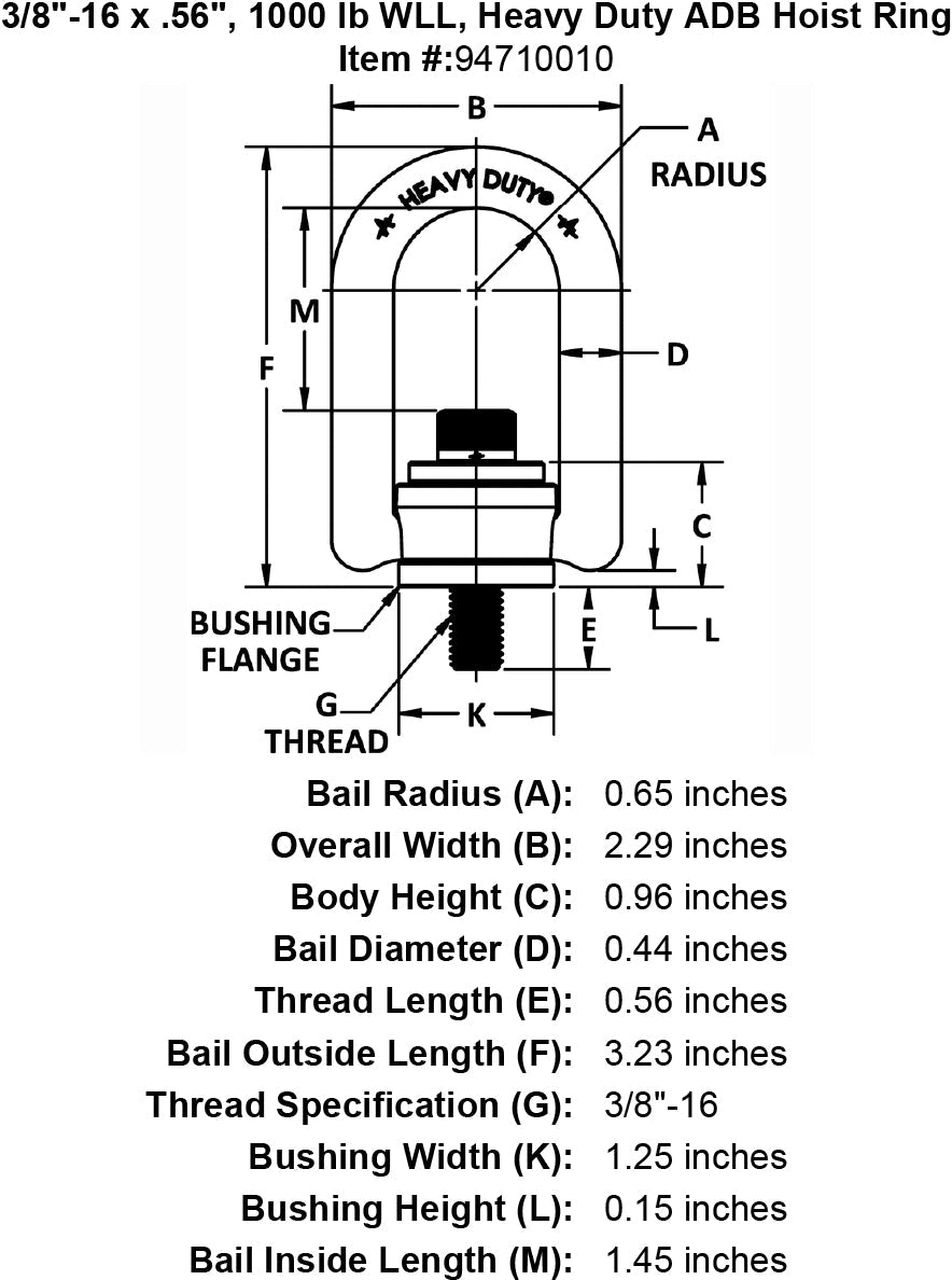 38 16 X 56 1000 Lb Wll Heavy Duty Adb Hoist Ring