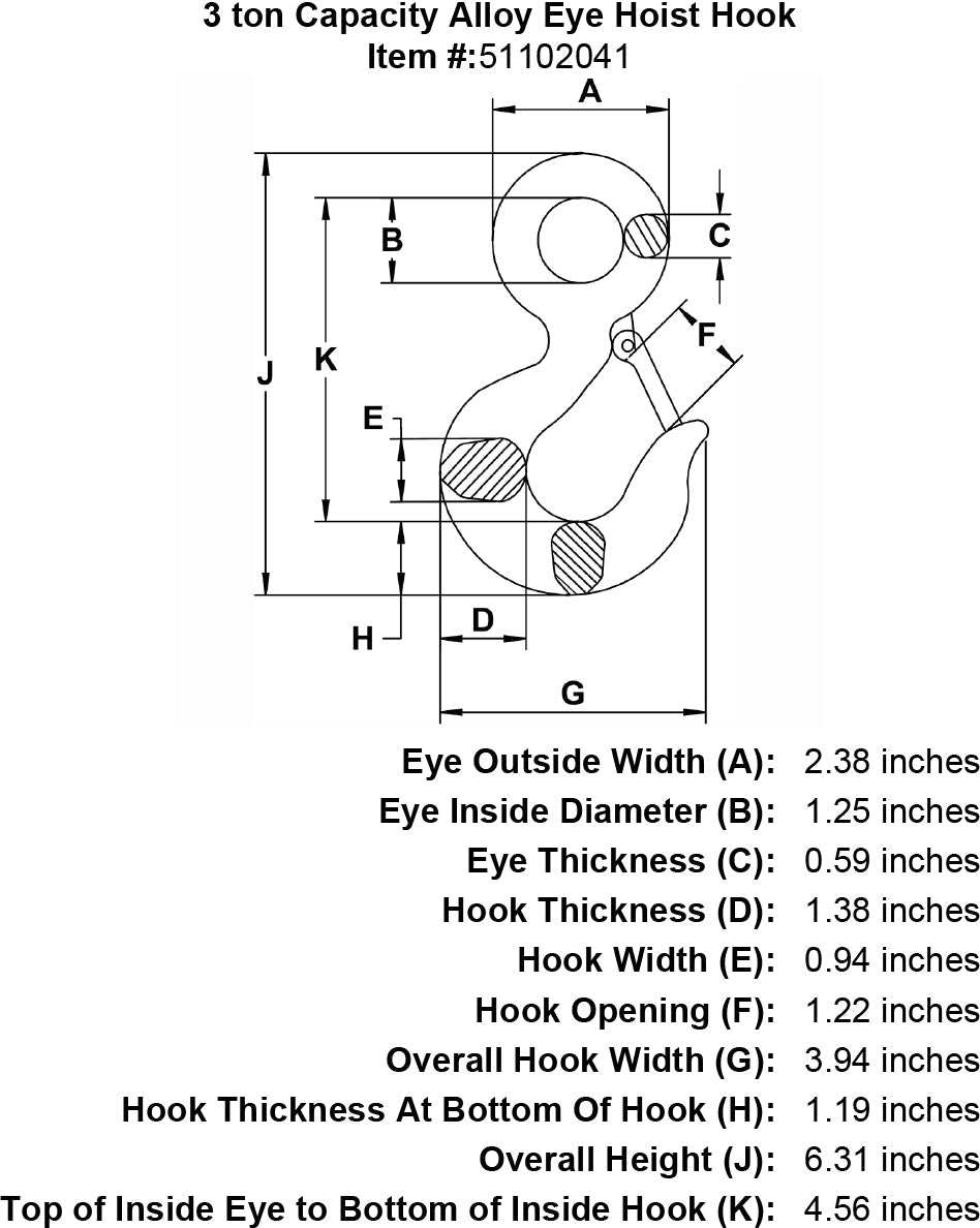 3 ton Capacity Alloy Eye Hoist Hook crosby hook diagram 
