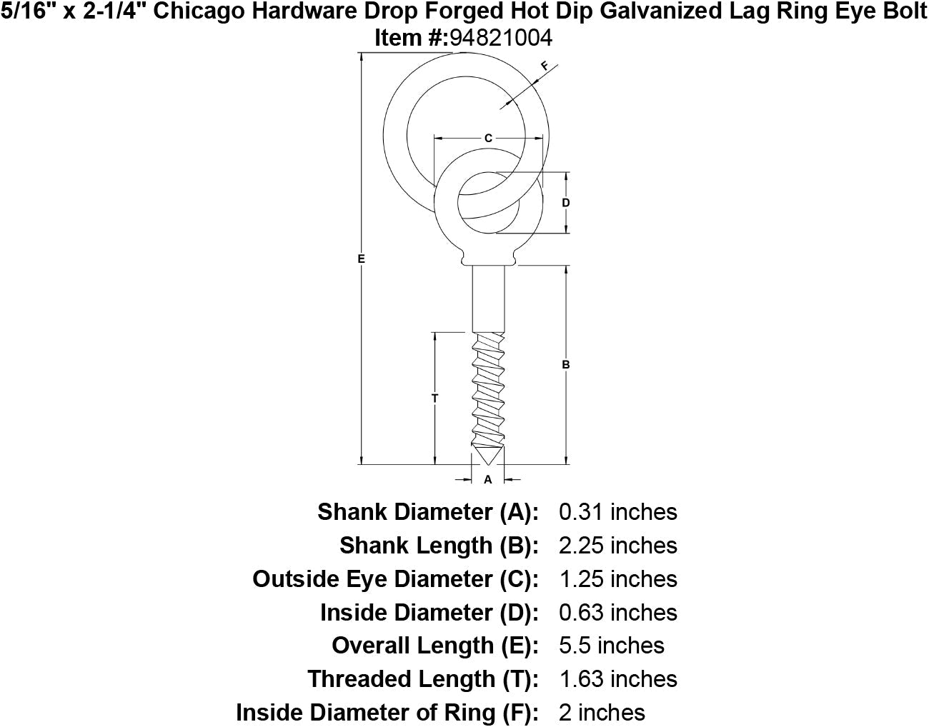 5/16 Chicago Hardware Drop Forged Hot Dip Galvanized Eye Nut with 1/4 Bail