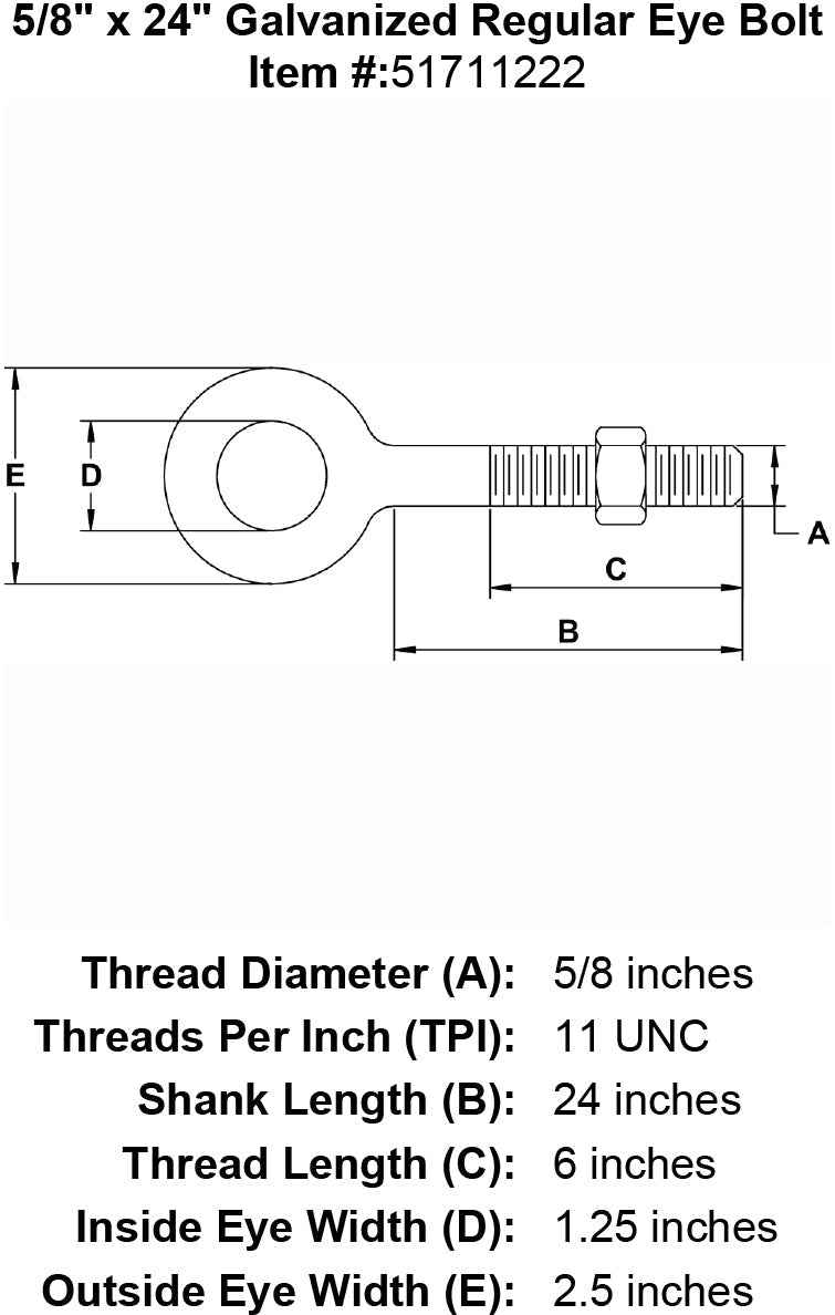 Eye Bolt 5/8" x 24" galvanized regular eyebolt Eye Bolt 5/8" x 24" galvanized regular eyebolt