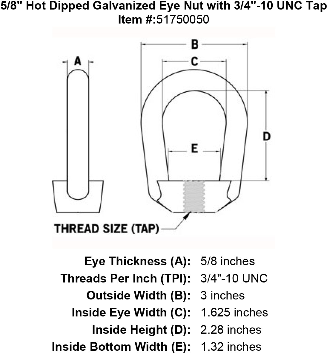 58 Hot Dipped Galvanized Eye Nut With 34 10 Unc Tap