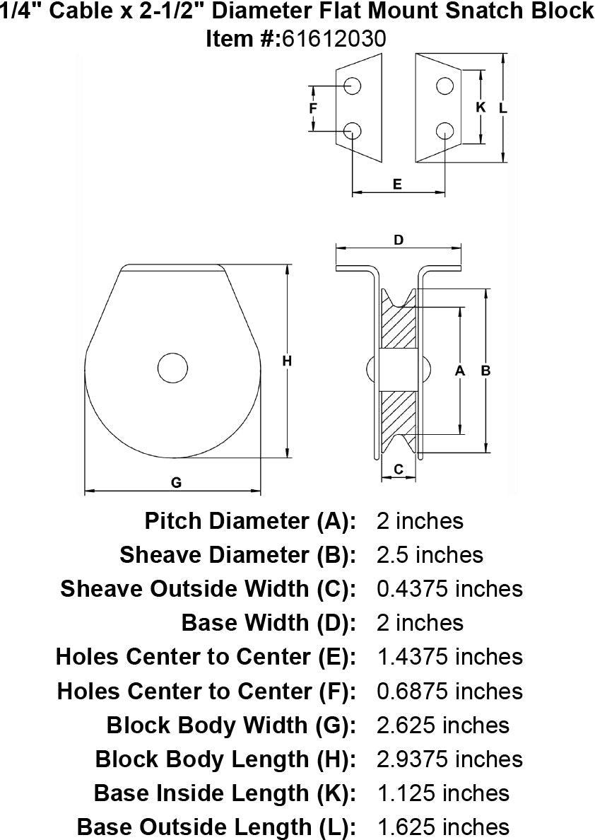 1//4 Cable x 2-1//2 Diameter Flat Mount Snatch Block