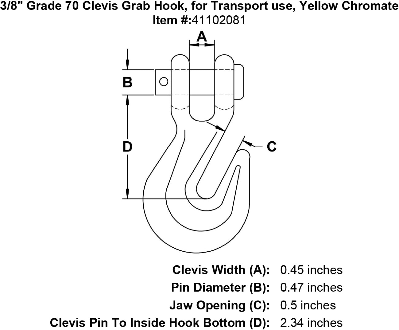 Campbell T9503515 3/8 Yellow Chromate Grade 70 Clevis Grab Hook Campbell T9503515 3/8 Yellow Chromate Grade 70 Clevis Grab Hook