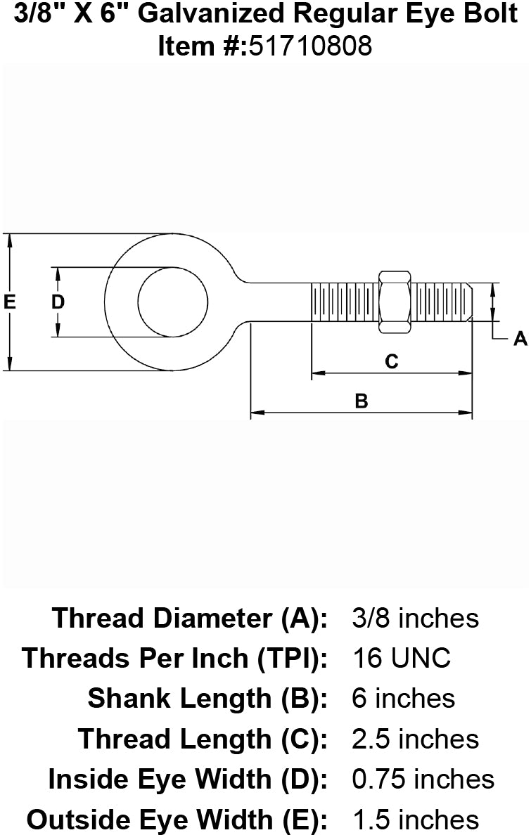 38 X 6 Galvanized Regular Eyebolt