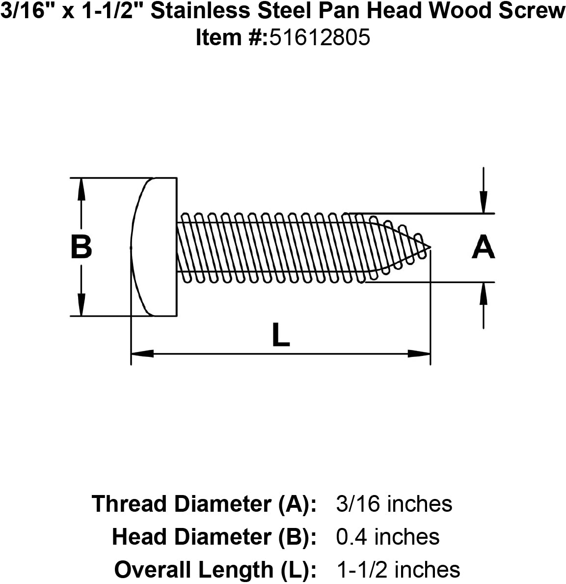 3 16 X 1 1 2 Stainless Steel Pan Head Wood Screw 3 16 X 1 1 2 Stainless Steel Pan Head Wood Screw