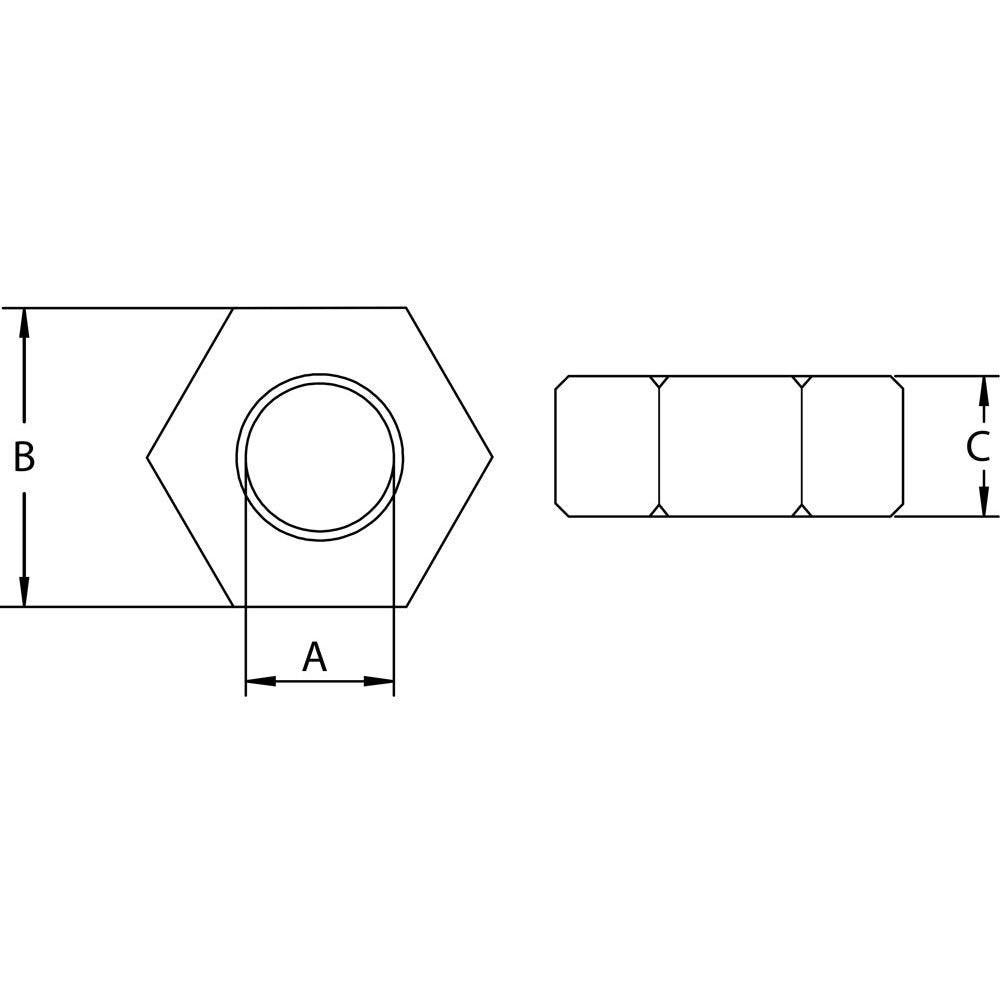 three-eighths-inch-stainless-hex-nut-right-specification-diagram