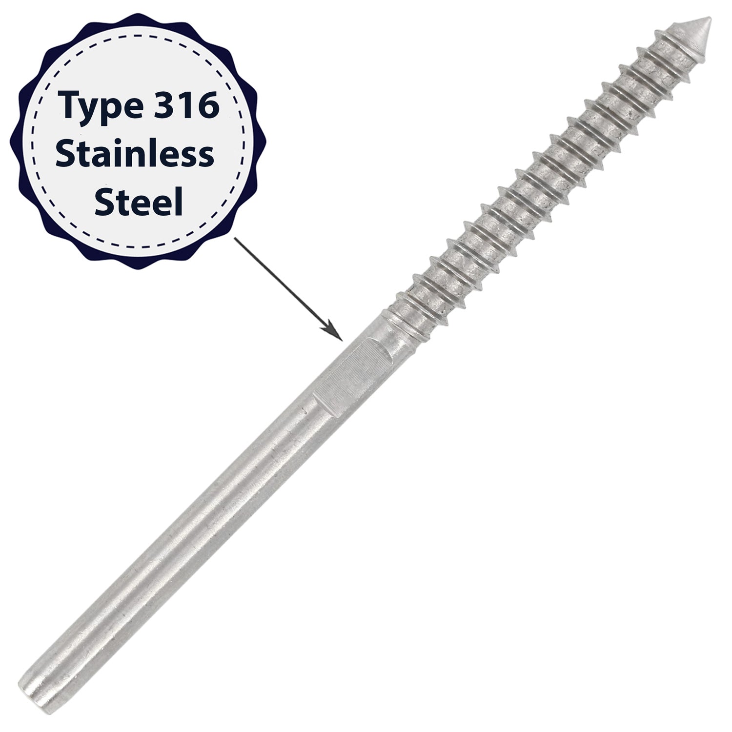 T316 Stainless Steel Lag Screw Swage Stud Hand Swage Lag Screw for 5/32 Cable Railing 25 R, 25 L Swage Lag Screws Left and Right for 5/32 Cable Railing 25 Pairs