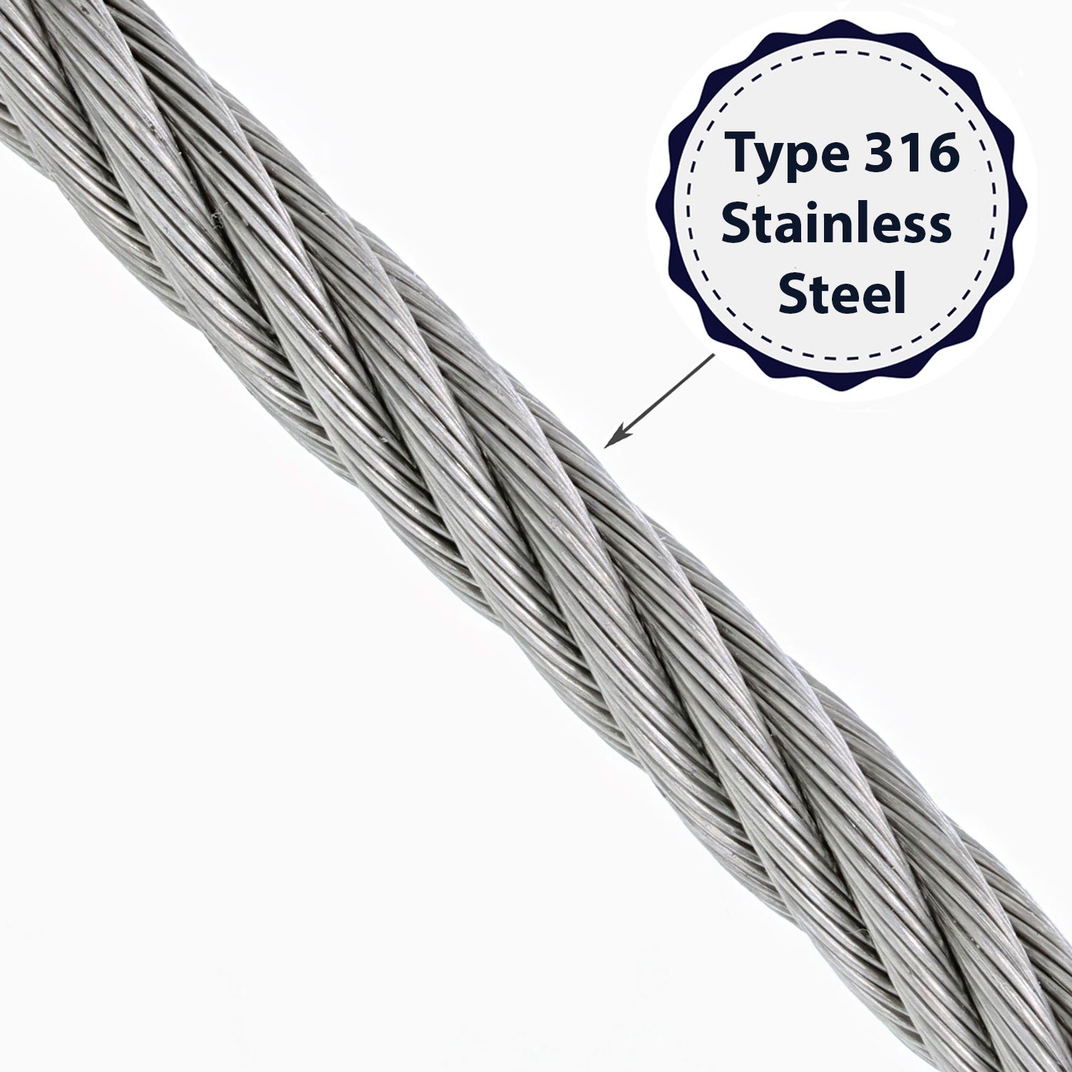 1/4" Stainless Steel Aircraft Cable Wire Rope 7x19 Type 316 350 Feet 